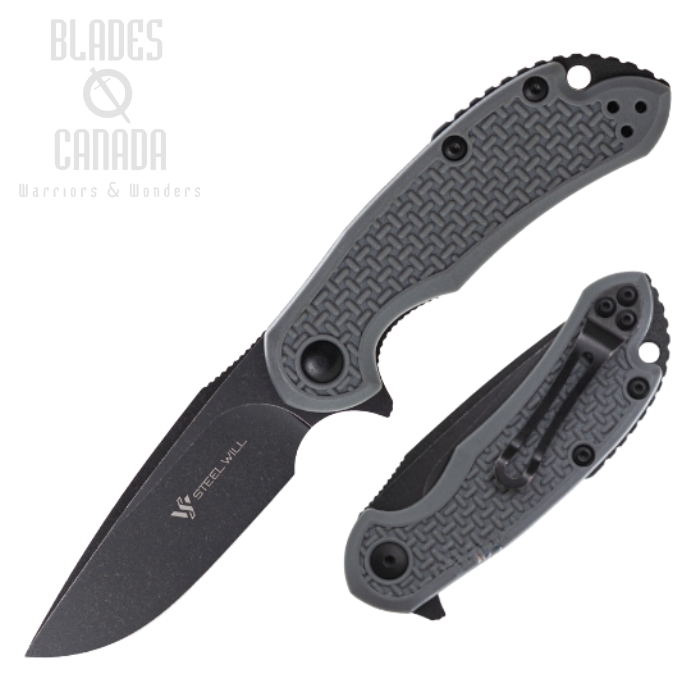 Steel Will Cutjack C22M Flipper Folding Knife, D2 Black SW, FRN Grey